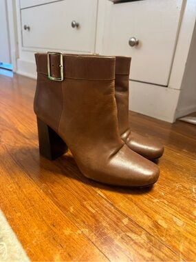 Prada Brown Leather Ankle Booties with Buckle Accent